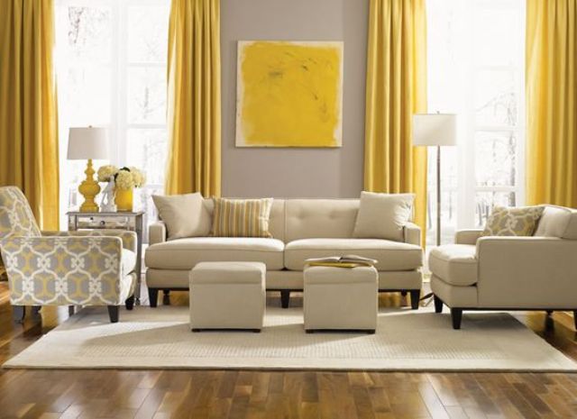 yellow grey living room curtains