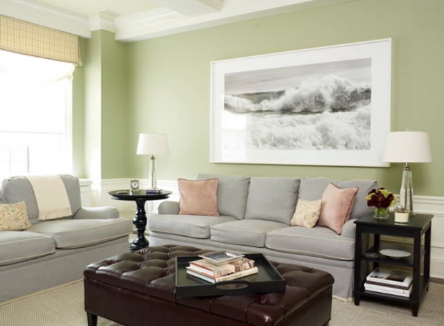 gray and light green living room