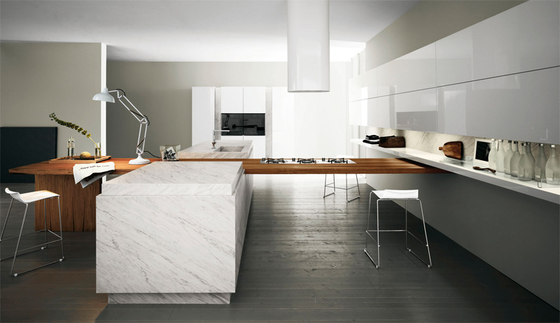 Modern Kitchen With Luxury Wooden and Marble Finishes 