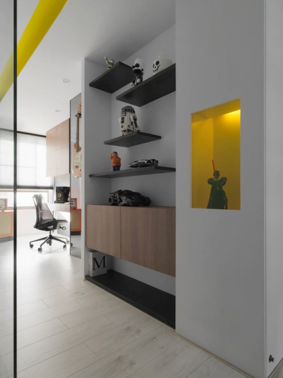 Black And White Minimalist Apartment With Pops Of Yellow