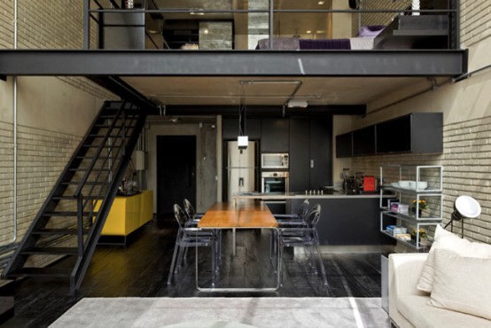 Idustrial Loft Design With Brick Walls