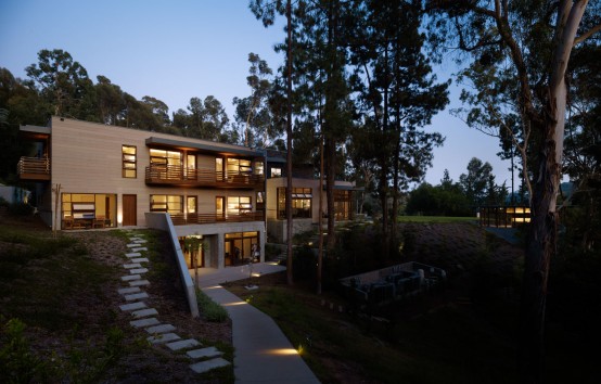 Irregularly Shaped House With A Small Grove Of Eucalyptus And Pine Trees