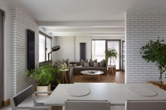 Modern Kiev Apartment With White Brick Walls