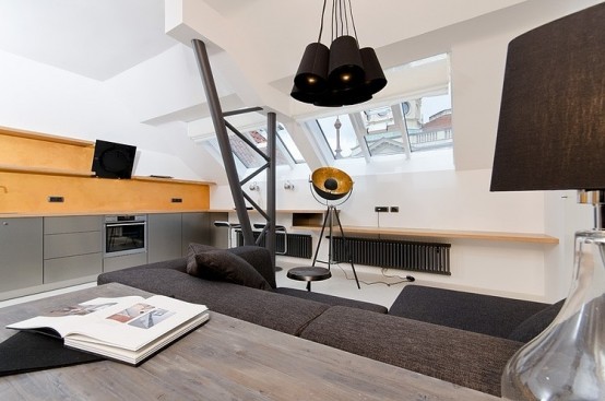 Tiny Minimalist Black And White Loft In Prague