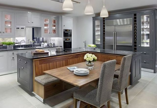kitchen with integrated dining table