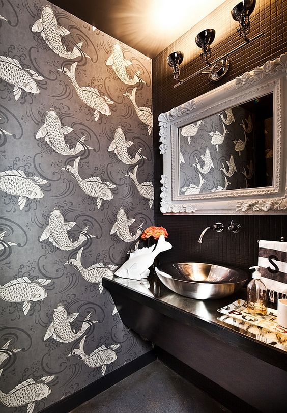 Powder bath with bold wallpaper — Savvy Interiors