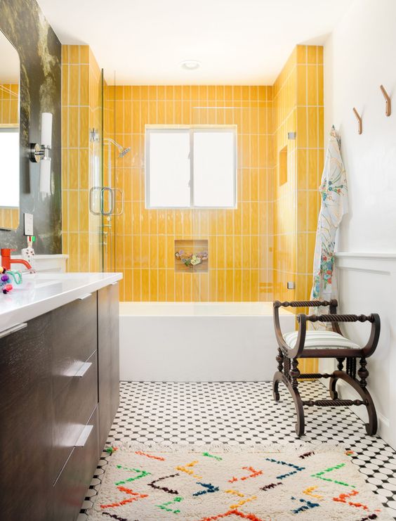 vintage yellow tile bathroom