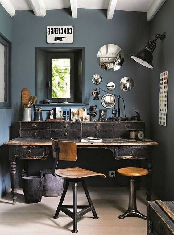 https://www.digsdigs.com/photos/2013/03/an-industrial-home-office-with-grey-walls-an-arrangement-of-mirrors-a-shabby-chic-wooden-desk-and-industrial-chairs.jpg