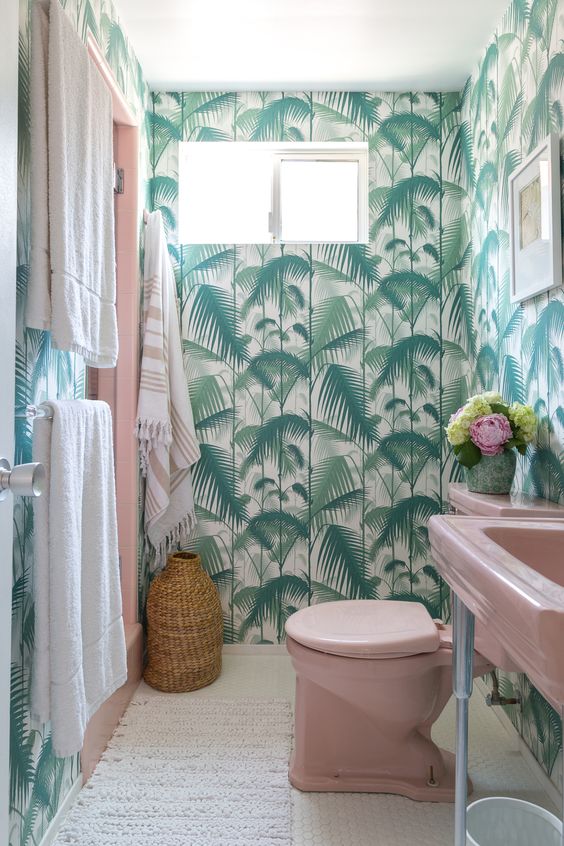 I Love Wallpaper  Bathroom goals Add a bright tropical print dark  contrasting tiles and copper accessories for a vivid and eyecatching look    Facebook