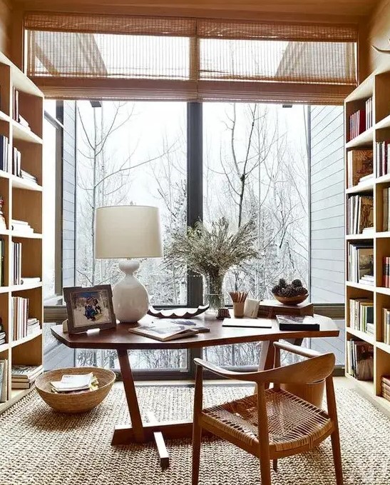 https://www.digsdigs.com/photos/2013/08/a-gorgeous-modern-country-home-office-with-shelving-units-a-desk-a-woven-chair-a-glazed-wall-for-a-lovely-view-and-some-wooden-accessories.jpg