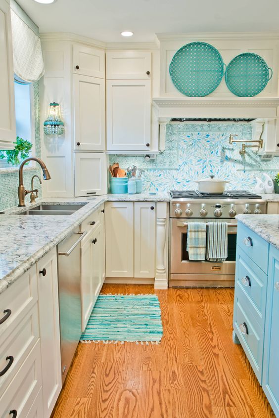 Turquoise Polka Dot Kitchen Accessories  Decor, Turquoise kitchen, Small  spaces