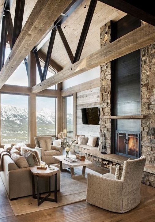 69 Natural Chalet Living Room Designs - DigsDigs