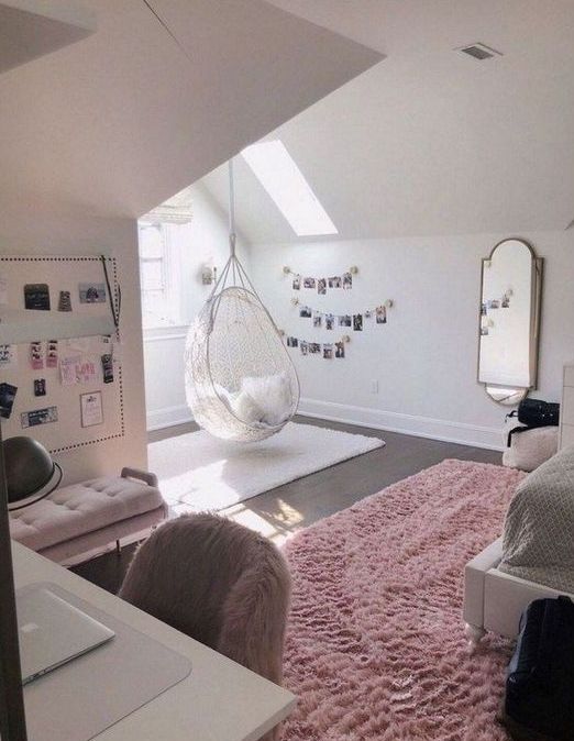 grey and pink teenage girl bedroom