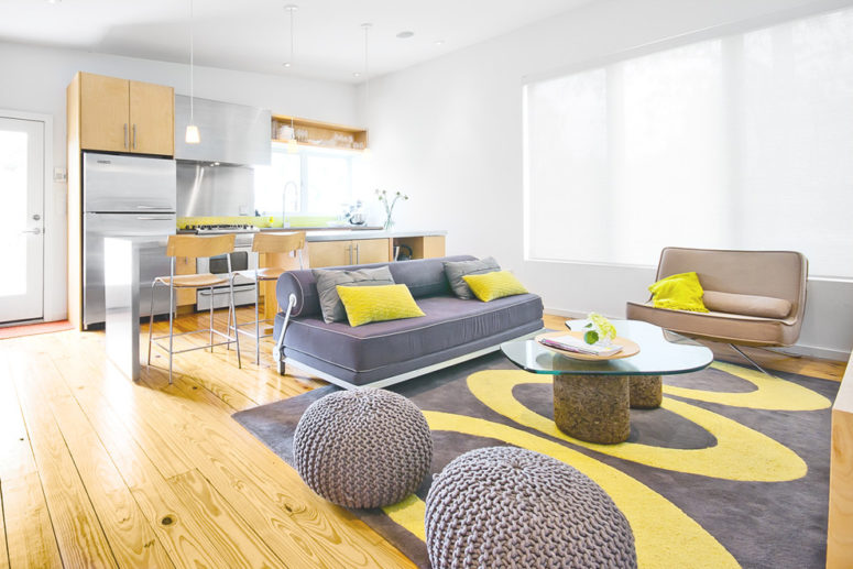 grey with yellow living room