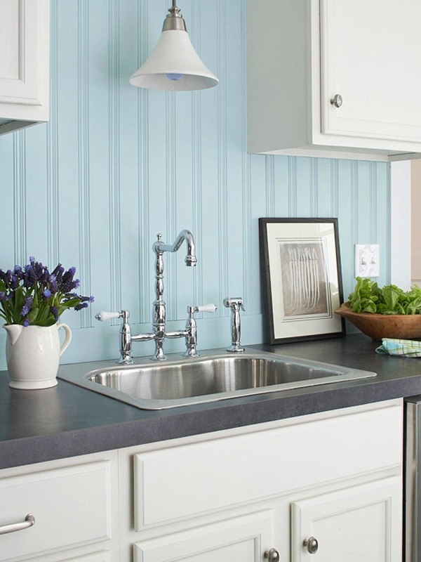 02 Light Blue Beadboard Backsplash Is Ideal For A Seaside Kitchen 