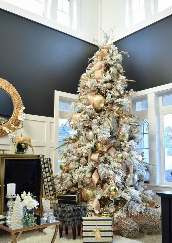 How-to Style a Gold & Neutral Flocked Christmas Tree - SBK Living