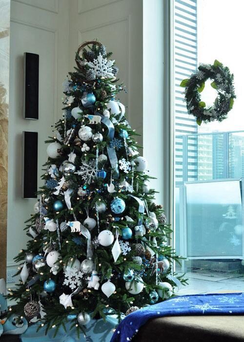 blue white silver christmas tree