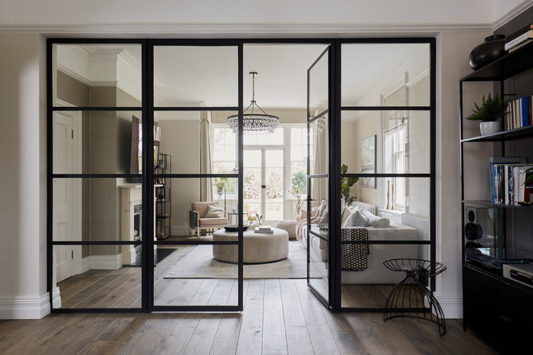 interior glass doors with black frames