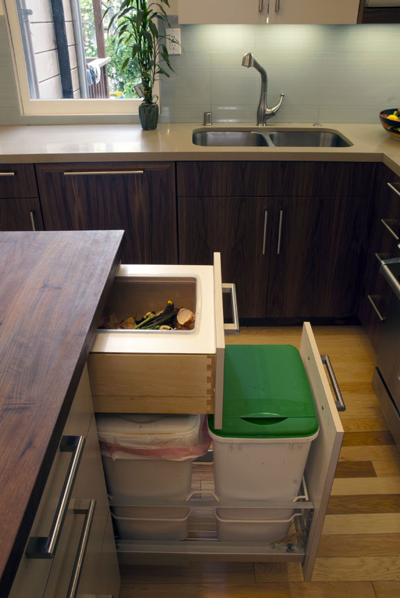 Where do you keep your kitchen garbage receptacle?