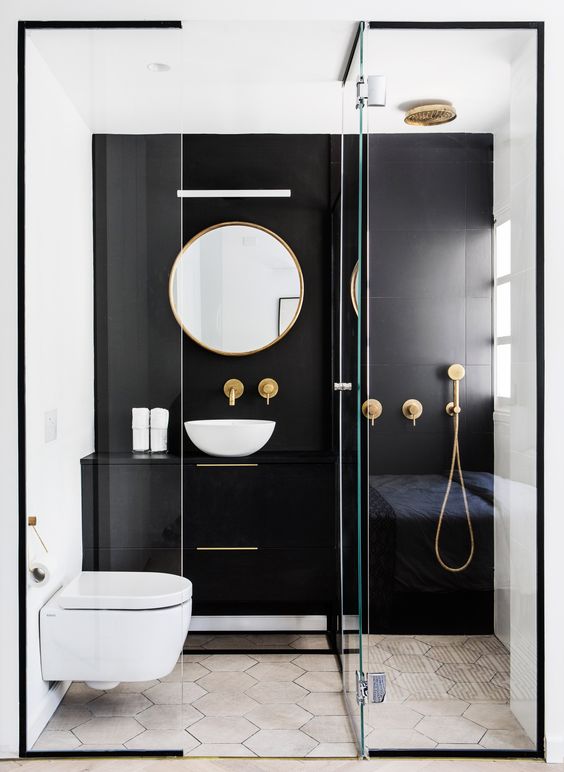 69 Almost Pure Black Bathroom Design Ideas - DigsDigs