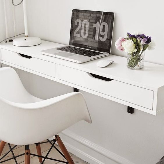 White Floating Desk with Storage