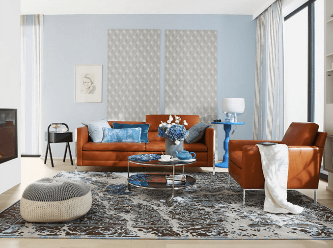 blue and rust living room
