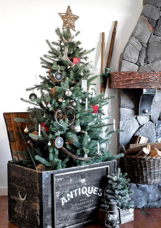 Christmas Tree Rustic Burlap Garland, Jingle Bells Decor 