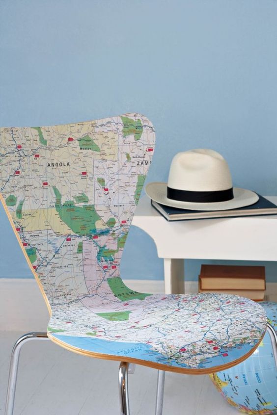 24 A Modern Chair Covered With A World Map Is A Cool And Fresh Idea For Those Who Love To Wander 