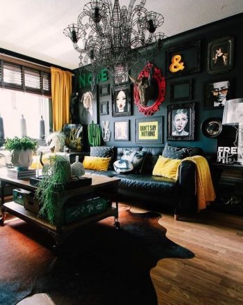 5 Living Room Decor Trends For 2024 And 45 Ideas DigsDigs   A Beautiful Eclectic Living Room With A Black Accent Wall And A Bold Gallery Wall A Black Sofa And Bright Pillows A Tiered Coffee Table And A Black Chandelier 350x438 