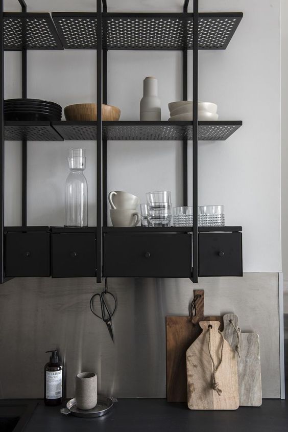 https://www.digsdigs.com/photos/2019/10/19-a-black-industrial-shelving-unit-instead-of-upper-cabinets-is-a-stylish-idea-for-a-masculine-and-moody-kitchen.jpg