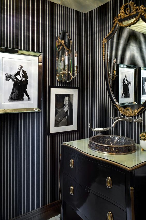 The Vault Files' Home Tour  Black bathroom decor, Gold bathroom decor,  Black and gold bathroom