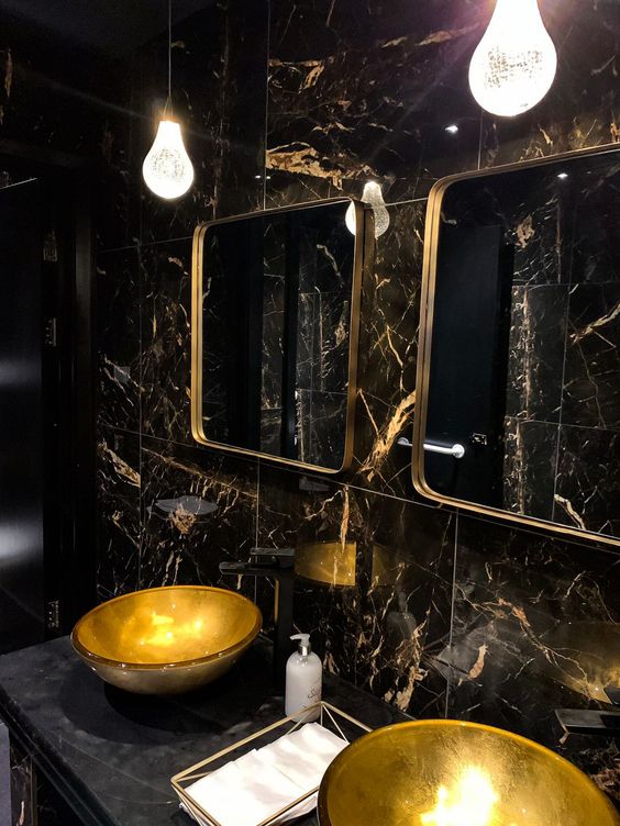 Black and gold bathroom idea  Gold bathroom decor, Bathroom design black,  Bathroom design luxury