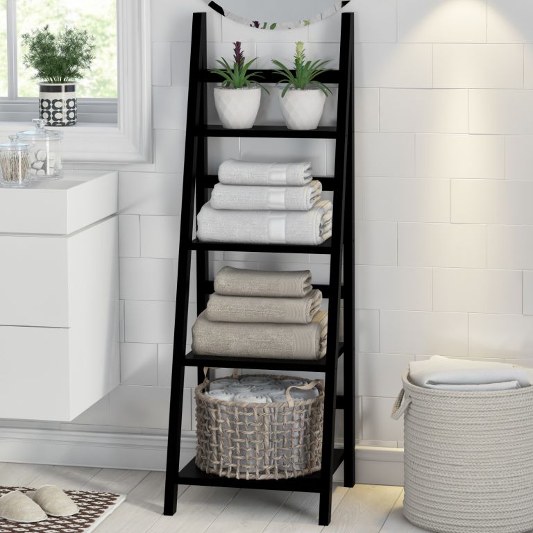 16 A Black Ladder Is A Space Saving Storage Unit For Any Bathroom It Works Not Only For Towels But Also For Other Pieces 