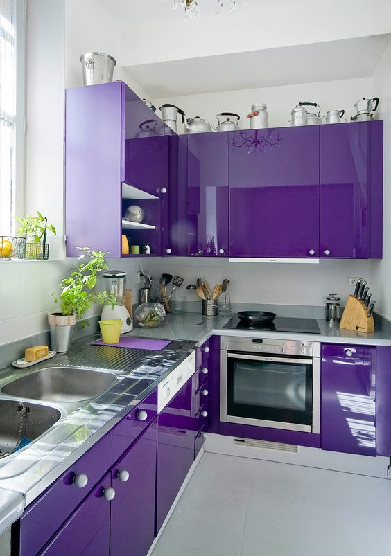 purple kitchen walls yellow accents