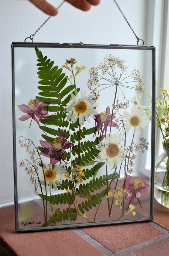 Dried Flower Frame Decoration - Wood - Glass - Green - Brown