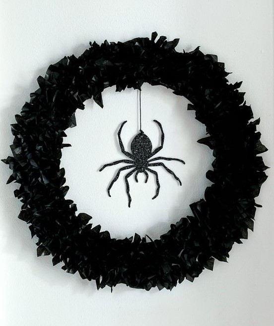 Halloween Pillow Black Velvet with Jeweled Spider