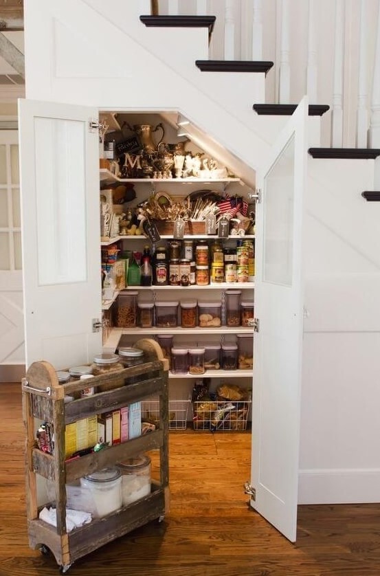 Indiri Wood: Creating Pantry Space. We added a full pantry under the  staircase!