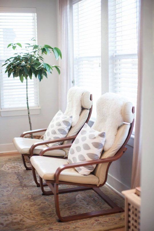 IKEA Poang Chair Cushion Cover White Leaf Print 