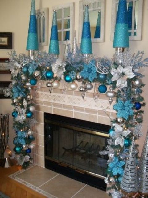 blue white and silver christmas decorations