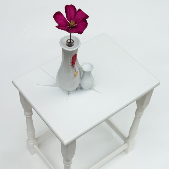 Pure White Coffee Table With Built-In Vases - DigsDigs