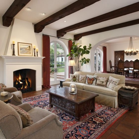 36 Cozy Living Room Designs With Exposed Wooden Beams - DigsDigs
