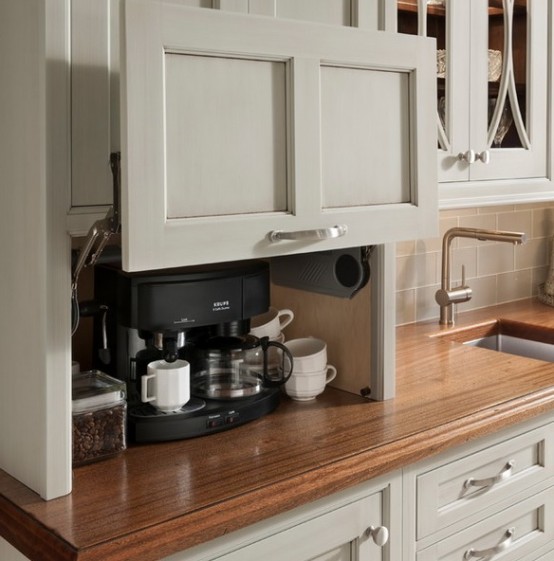 Coffee station and storage ideas for small kitchens