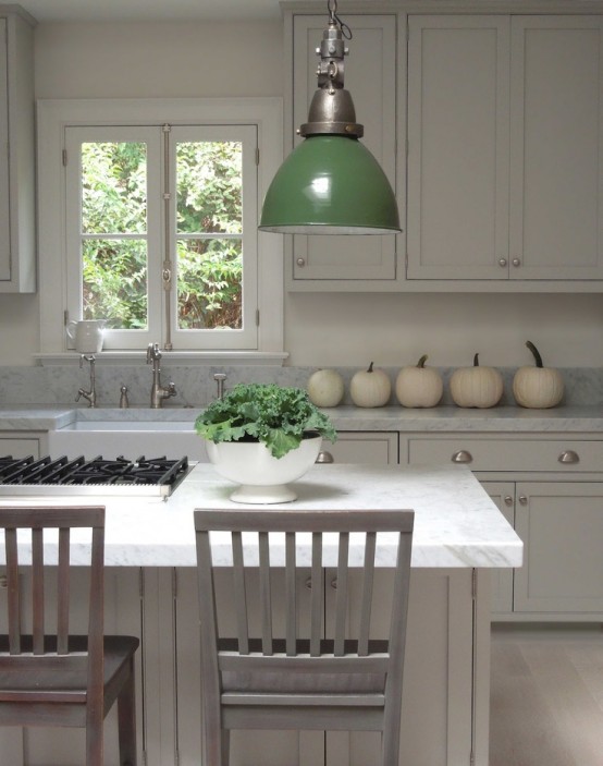 Green and White Fall Decor in the Kitchen and Dining Room