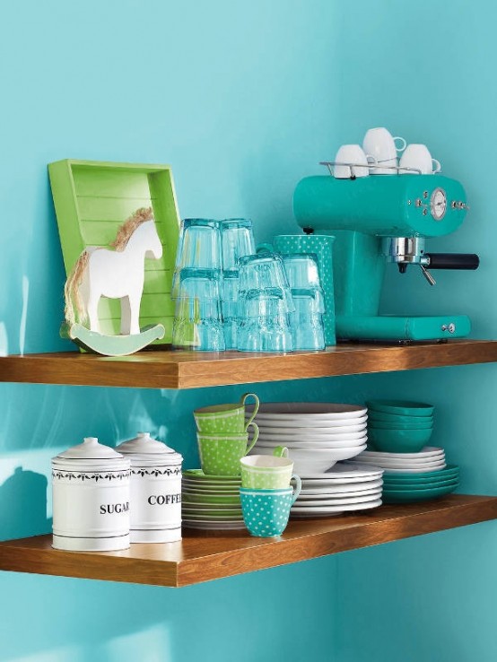 Modern Turquoise Kitchen Design With Space-Saving Solutions - DigsDigs
