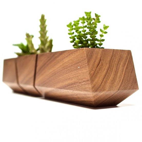 Stylish Natural Walnut Boxcar Planter For Succulents - DigsDigs